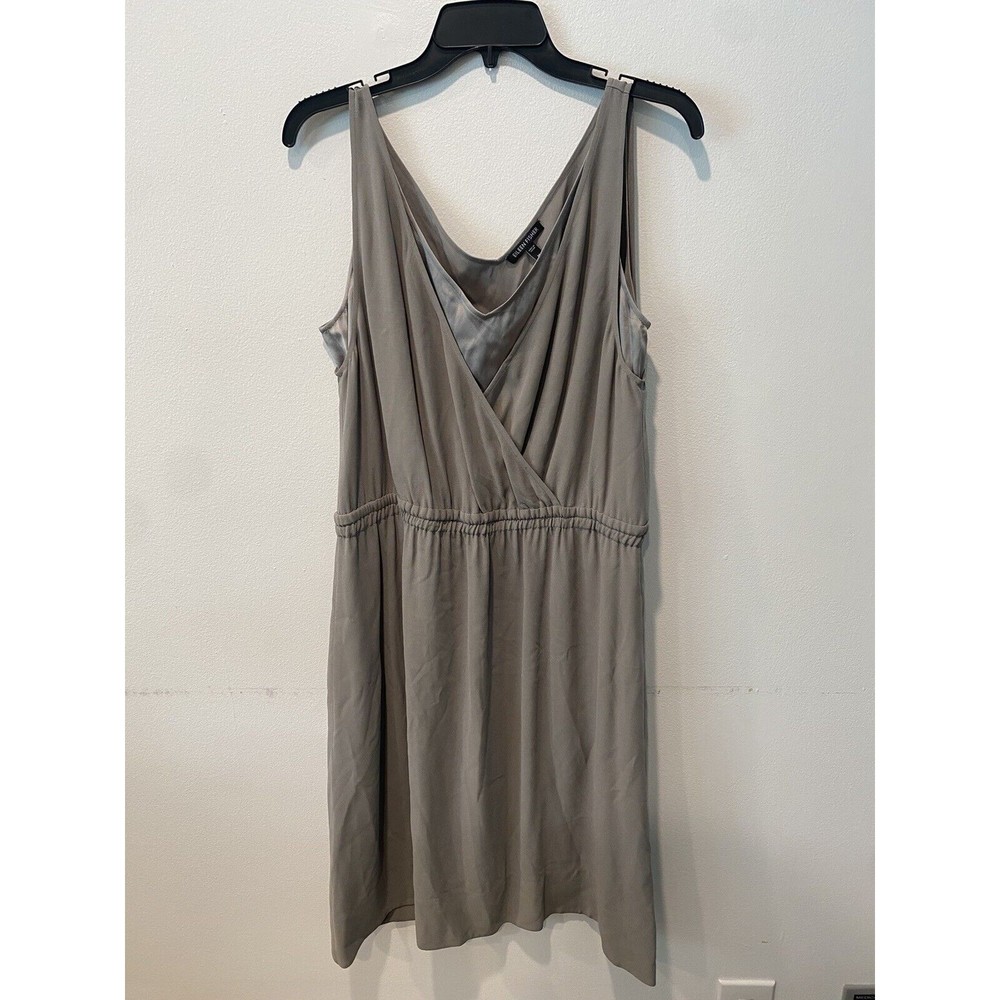 Eileen Fisher Petite Silk Georgette Crepe Double V-Neck Dress SMOKE Size M $278
